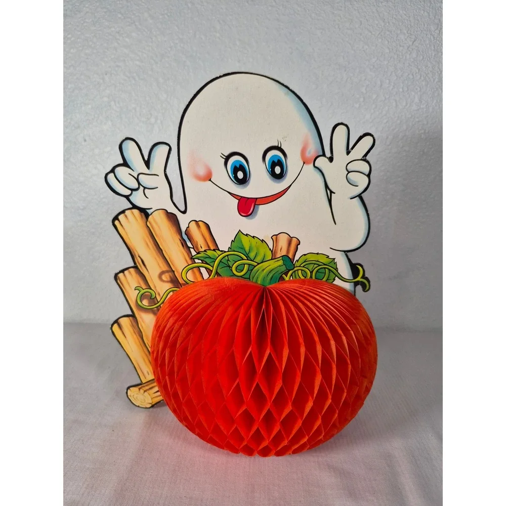 Vintage Halloween Ghost Honeycomb Centerpiece Retro Pumpkin Die Cut Decoration